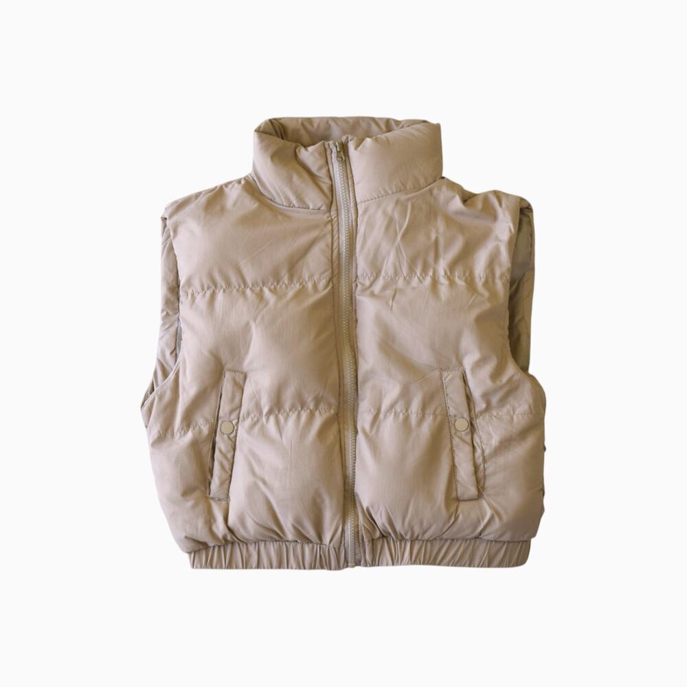 ANWND Beige Cropped Puffer Zip Vest Size Medium